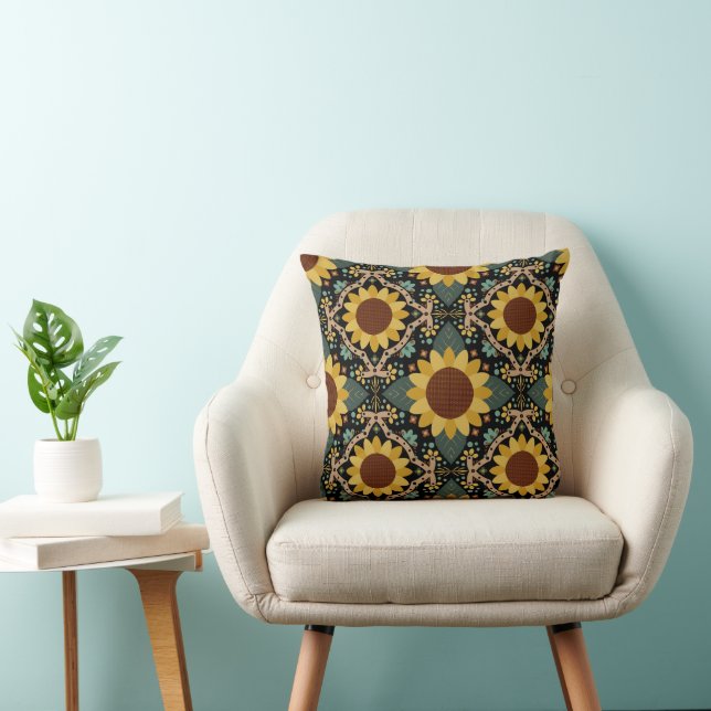 Sunflower Mosaic and Dots Throw Pillow (Chair)