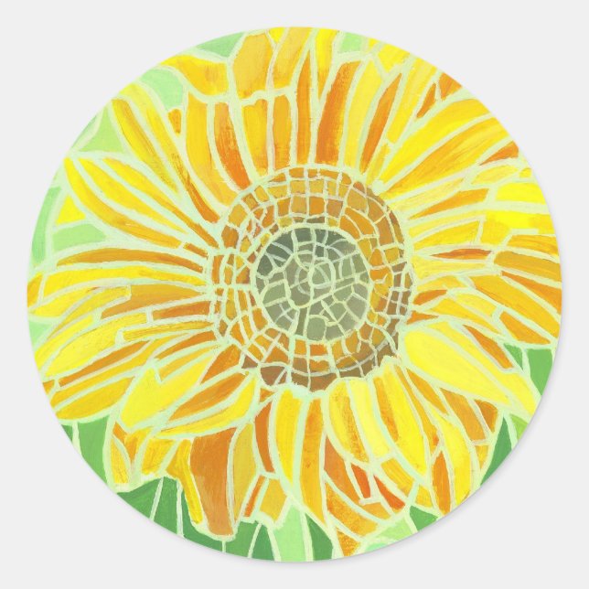 Sunflower Mosaic Design Classic Round Sticker (Front)