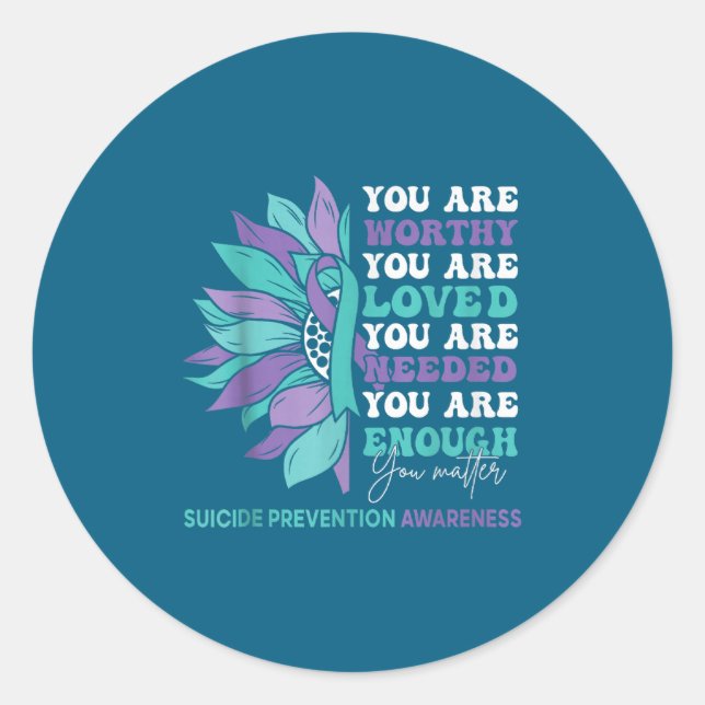 Sunflower Motivational Suprt Suicide Prevention Aw Classic Round Sticker (Front)