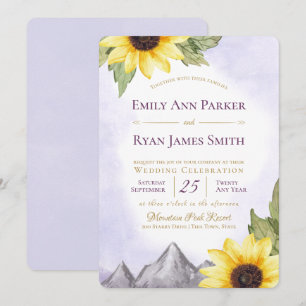 Sunflower Mountain Lavender Purple Wedding Invitation