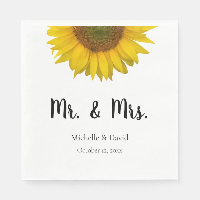 Sunflower Mr & Mrs Wedding  Elegant Typography Napkin (Front)