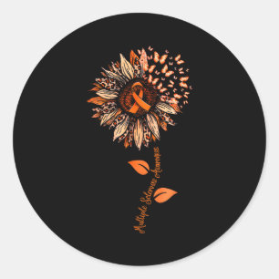 Sunflower Multiple Sclerosis Awareness Orange Ribb Classic Round Sticker