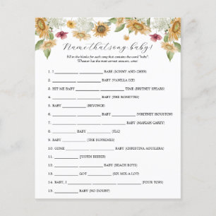 Sunflower Name that Song Baby Shower game