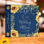 Sunflower Navy Babys Breath Lights Wedding Binder<br><div class="desc">This binder has been designed for wedding photos. It features a watercolor floral border design with sunflowers,  baby's breath flowers,  foliage,   string lights and a navy blue wood grain background. Personalize the date on the front and the text on the spine.</div>