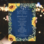 Sunflower Navy Babys Breath Lights Wedding Program<br><div class="desc">These wedding programs feature sunflowers, baby's breath flowers, navy blue wood grain background and glowing string lights. The front of the card has the ceremony and the back of the card lists the bridal party. These wedding programs are part of a collection which includes a full range of matching wedding...</div>