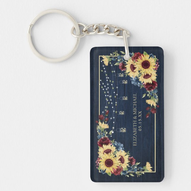 Sunflower Navy Bleu Bourgogne Bois Floral Photo (Devant)