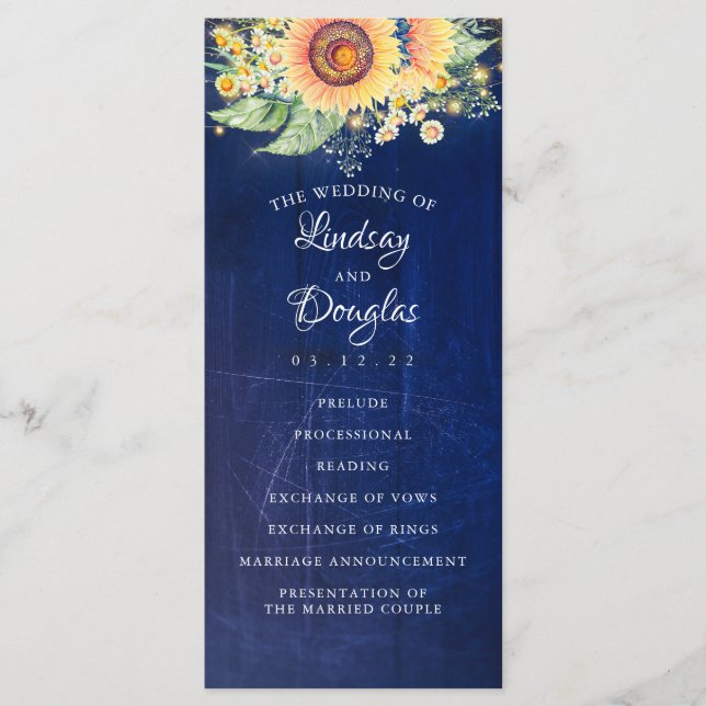 Sunflower Navy Bleu Russe Programmes Mariages de a (Devant)