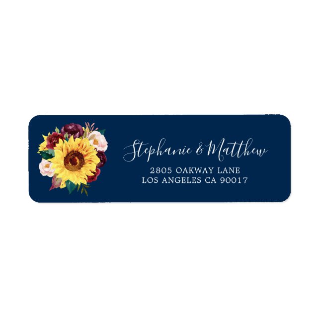 Sunflower Navy Blue Burgundy Wedding Address (Front)