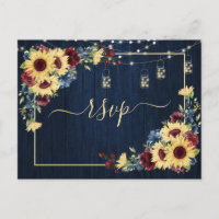 Sunflower Navy Blue Burgundy Wood Floral +Menu