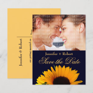 Sunflower Navy Blue Custom Photo Save the Date Announcement Postcard