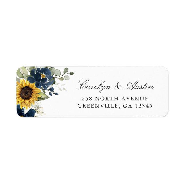 Sunflower Navy Blue Floral Adresse de retour Label (Devant)