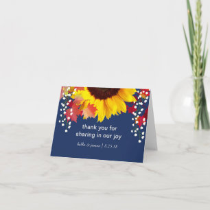 Sunflower Navy Blue Mariage Merci Cartes de notes