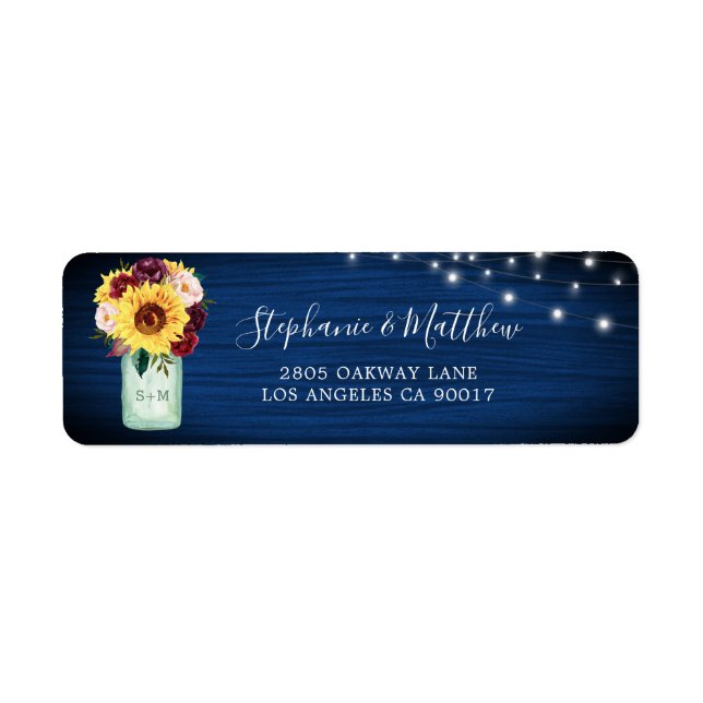 Sunflower Navy Blue Mason Jar Lights Adresse (Devant)
