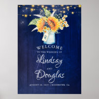 Sunflower Navy Blue Rustic Mariage Affiche de bien