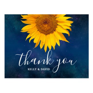 Sunflower Navy Blue Summer Wedding Thank You Postcard