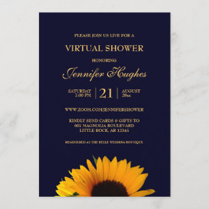 Sunflower Navy Blue Virtual Shower Invitation