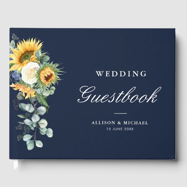 sunflower navy blue wedding guestbook (Front)