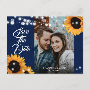 Sunflower Navy Blue Wedding Photo Save The Date Announcement Postcard