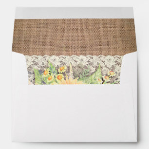 Sunflower Navy Burlap Lace Rustic Wedding Envelopes