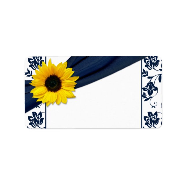 Sunflower Navy Damask Wedding Blank Address Label (Front)