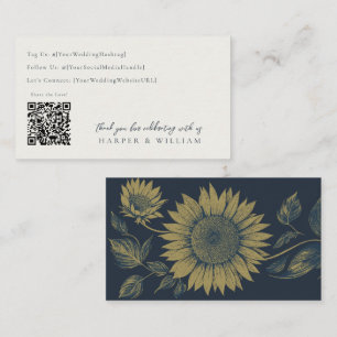 sunflower navy qr code social media wedding card