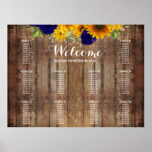 Sunflower & Navy Roses Wedding Seating Chart