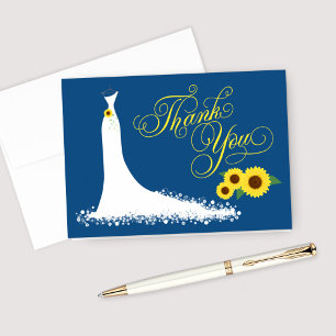 Sunflower Navy Wedding Gown Bridal Shower Thank You Card