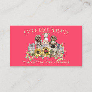 Sunflower Neon Pink Dog Walker Cat Groomer Pet Business Card