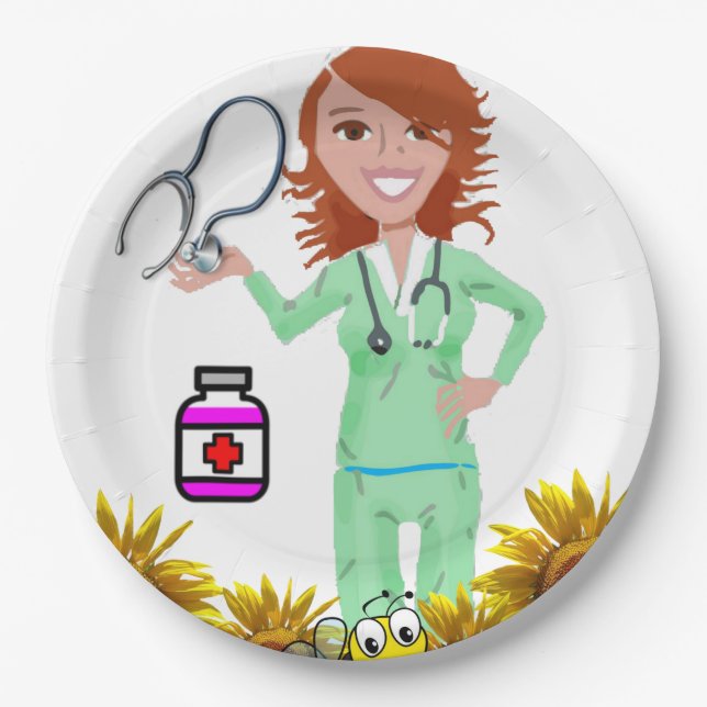 Sunflower Nurse Paper Plates (Front)