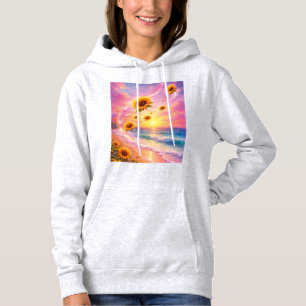 Sunflower Ocean Dream: Sunset on the Beach Hoodie