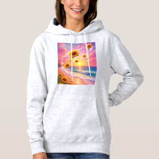 Sunflower Ocean Dream: Sunset on the Beach Hoodie