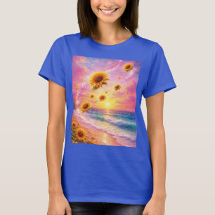 Sunflower Ocean Dream: Sunset on the Beach T-Shirt