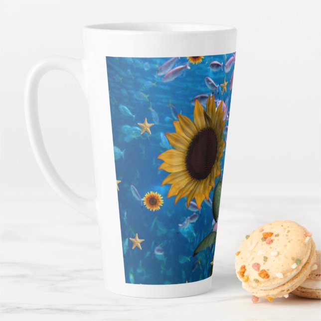 Sunflower Ocean Fish Latte Mug (In Situ)