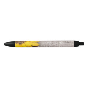 Sunflower on a Wooden Table Black Ink Pen
