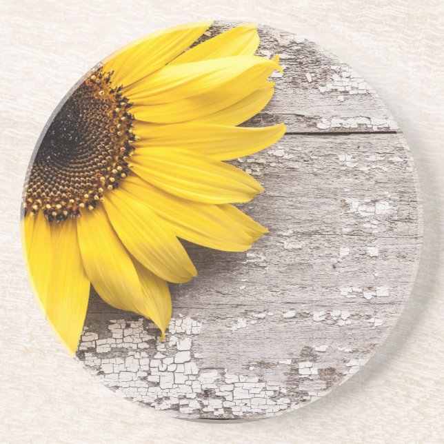 Sunflower on a Wooden Table Coaster (Front)