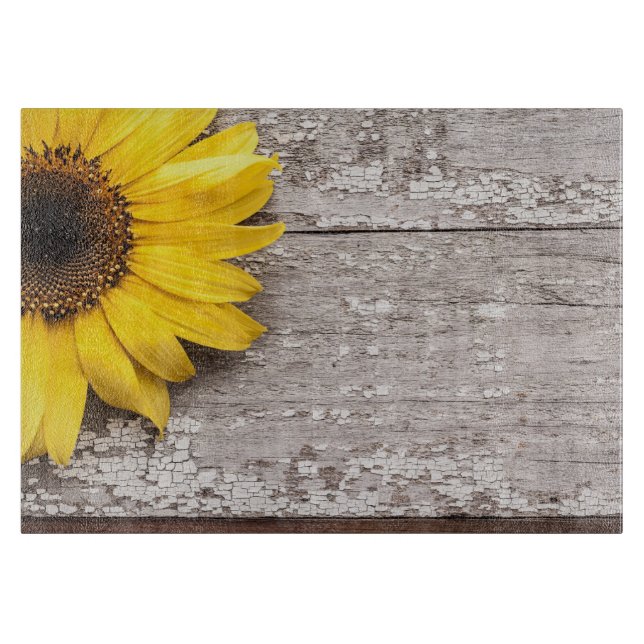 Sunflower on a Wooden Table Cutting Board (Front)