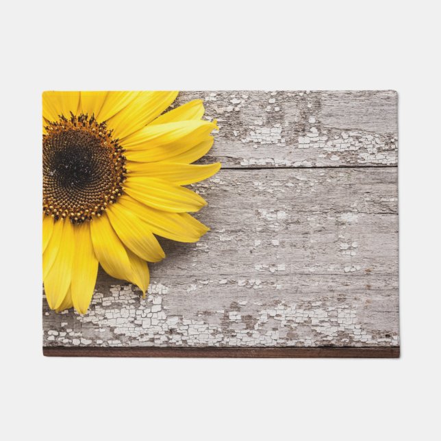 Sunflower on a Wooden Table Doormat (Front)