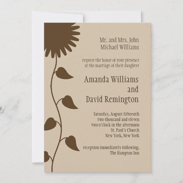 Sunflower on Beige Wedding Invitation (Front)