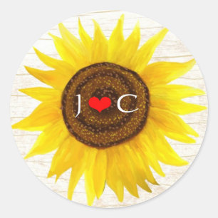 Sunflower on Birch Bark Rustic Country Wedding Classic Round Sticker