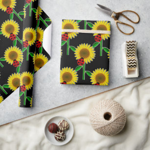 Sunflower on Black Decoupage Craft  Wrapping Paper