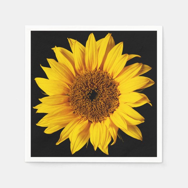 Sunflower on Black Sun Flower Floral Template Napkin (Front)