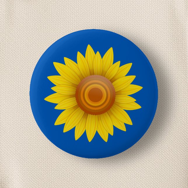 Sunflower on Blue 2 Inch Round Button (Creator Uploaded)