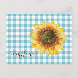 Sunflower on Blue Gingham Postcard