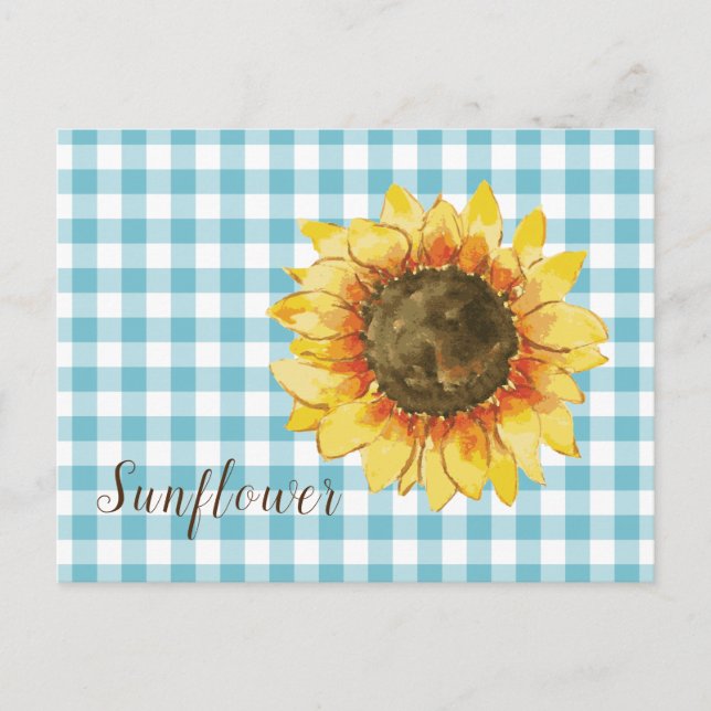 Sunflower on Blue Gingham Postcard (Front)