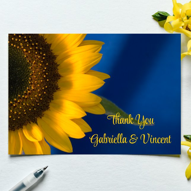 Sunflower on Blue Mariage Flat Merci Notes (Créateur téléchargé)