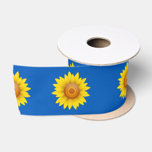 Sunflower on Blue Satin Ribbon