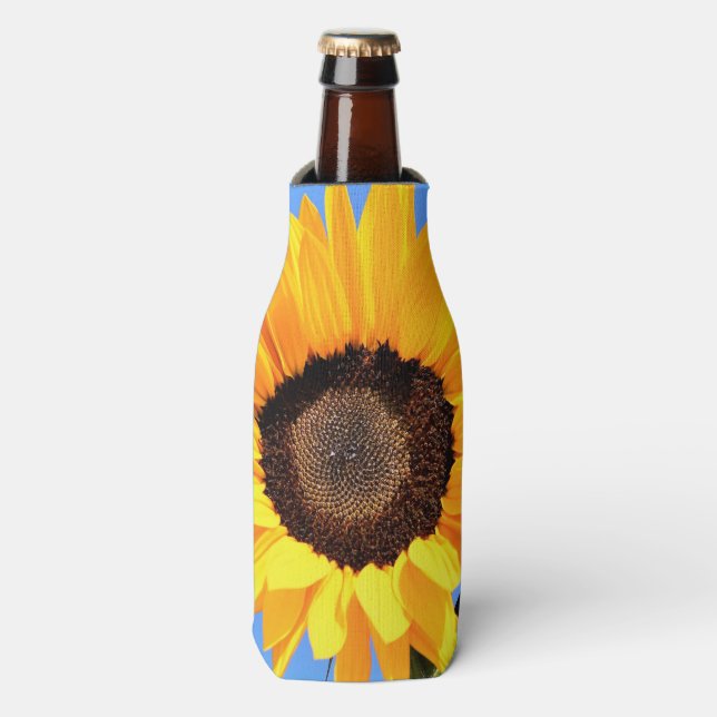Sunflower On Blue Sky Bottle Cooler Summer Time (Bottle Front)