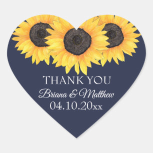 Sunflower on Blue Wedding Heart Sticker
