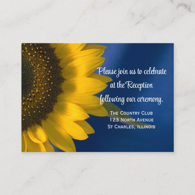 Sunflower on Blue Wedding Reception Card (Front)