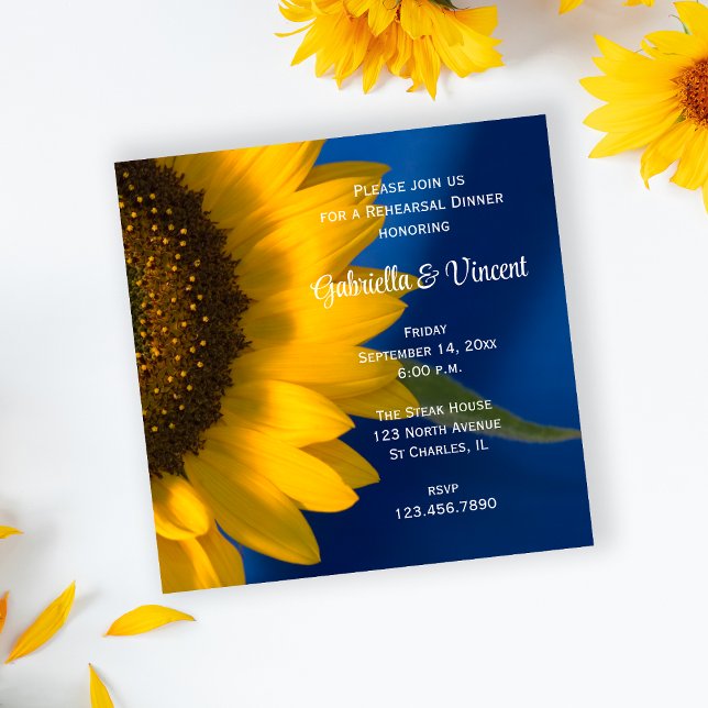 Sunflower on Blue Wedding Rehearsal Dinner Invitation (Creator Uploaded)